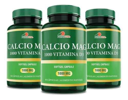 Calcio + Vitamina D3 + Magnesio  - 1000 Mg - Oferta Pack X 3