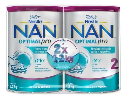 Fórmula Infantil Nan 2 Optimal Pro Leche (2 Latas 1.2kg C/u)