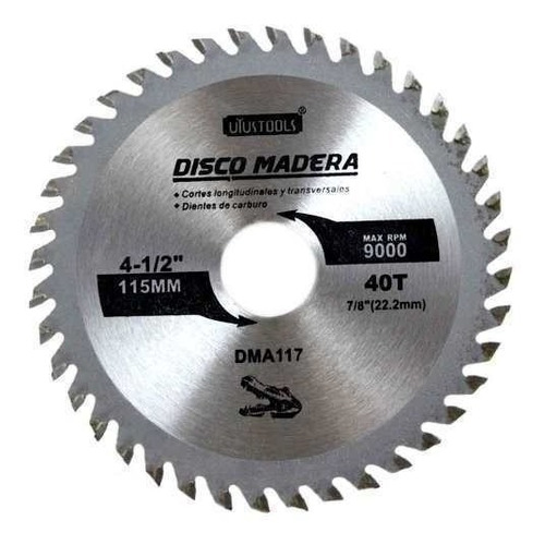 Disco De Sierra Widia 4 1/2 115mm 40 Dientes Para Madera