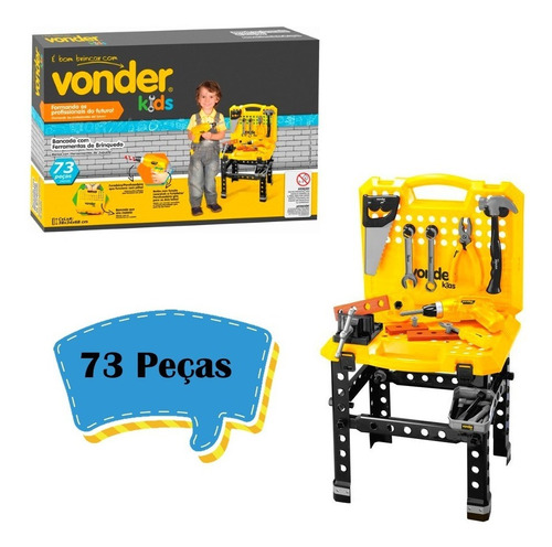 Conjunto Bancada Maleta Ferramentas Brinquedo 73 Pçs Vonder