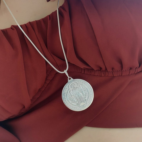 Pingente Em Prata 925 Medalha São Bento Grande Dupla Face