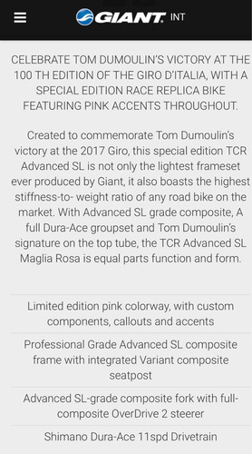 Giant Tcr Edición Especial Maglia Rosa