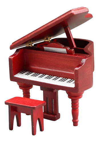 Piano De Madera Con Taburete, Instrumento Musical Rojo En