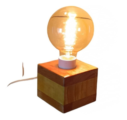 Lámpara Velador Cubo En Madera Artesanal 