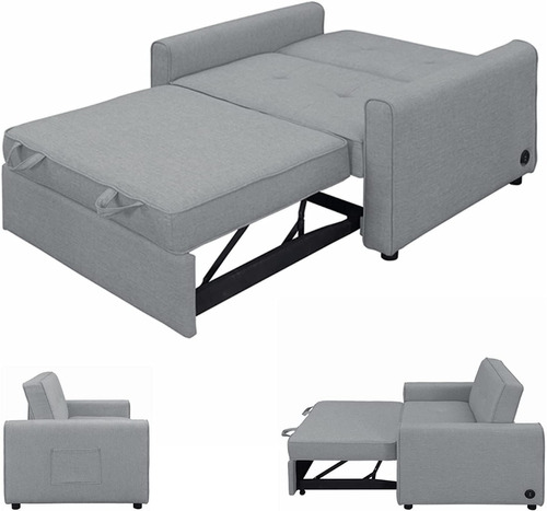Sofa Cama Convertible 3 En 1 Usb Color Gris Marca Gynsseh 
