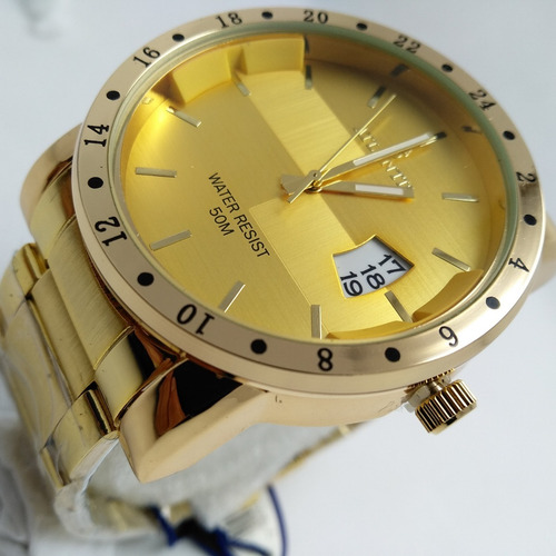 Relógio Masculino Atlantis Dourado + Caixinha