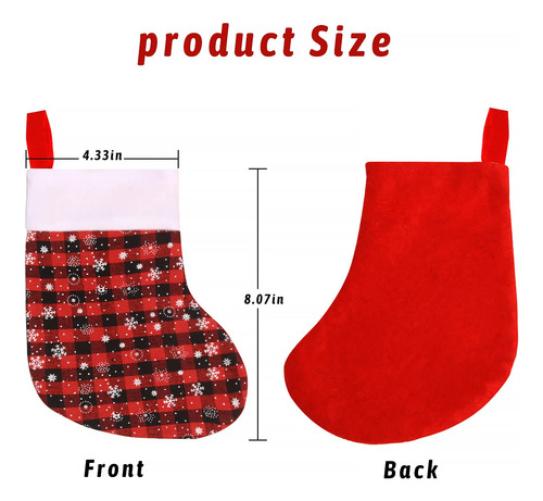 12 Mini Medias De Navidad 20 Cm A Cuadros Copo De Nieve