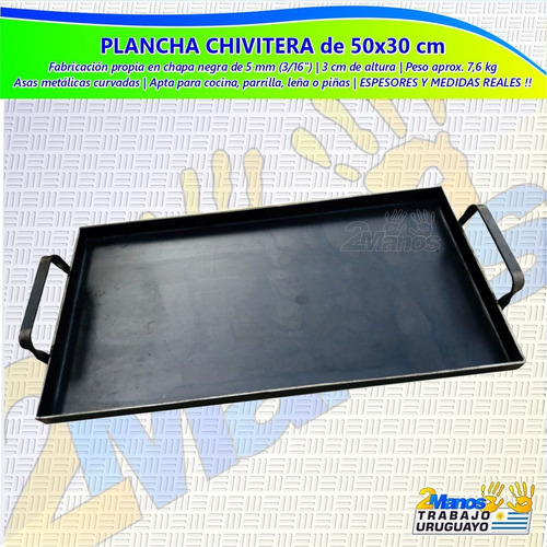 Imagen 2 de 10 de Plancha Chivitera 50x30 5 Mm Hamburguesas Parrilla Cocina