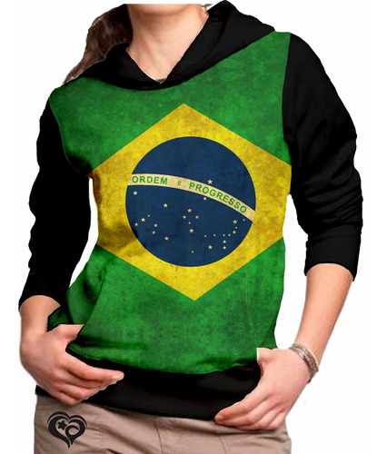 Moletom Bandeira Brasil Feminino Horizontal Blusa Casaco