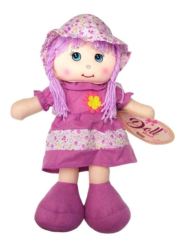 Muñeca Pepona De Tela Bordada Mediana 33 Cm Juguete Niñas