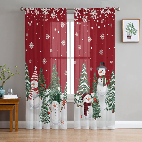 Cortinas Semitraslucidas De Muneco De Nieve De Navidad De 84