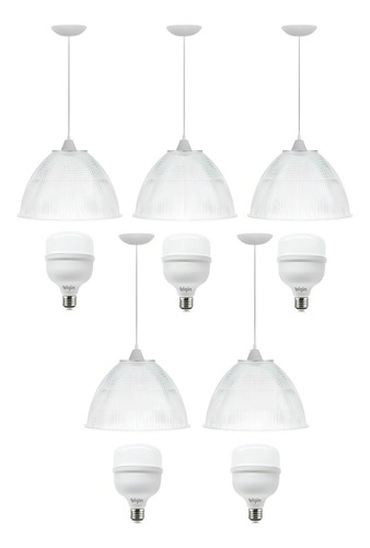 Kit C/5 Luminária Galpão Industrial 12 Poleg. + Lâmpadas Fl 110v/220v