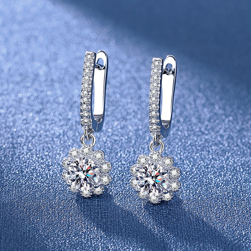 Pendientes De Aro De Moissanita Flores Para Mujer, , Pendientes De Plata 925 Para Mujer, Pendientes De Diamantes De Moissanita,navidad, Bodas, Aniversarios, Regalos Para Mujeres, Mamás