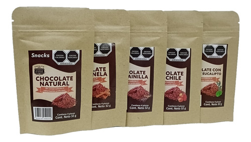 Snacks De Chocolate Pack De 5 Sabores, Cacao 100% Puro