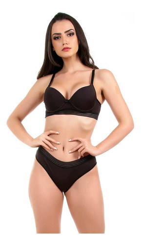 Kit 4 Conjunto Lingerie Básico Com Bojo Em Microfibra 