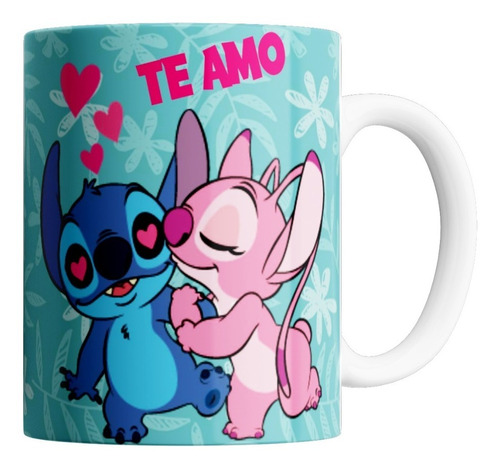 Taza De Cerámica - Stitch Y Angel San Valentin