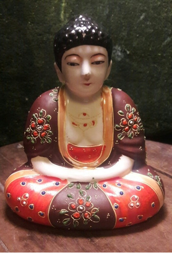 Antiguo Buda Satsuma, Porcelana Y Esmalte, Sellado.
