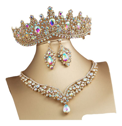 Corona Tiara  Aretes Collar Novia Boda Xv Certamen Set 