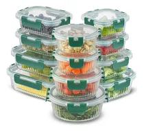 Comprar Joyjolt - Contenedores De Almacenamiento De Vidrio Estriado Con Tapas, 24 Unidades 12 Recipientes Herméticos Para Almacenamiento De Alimentos, Aptos Para Congeladores, Recipientes De Almacenamiento De