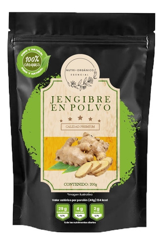 Jengibre 100% Orgánico Premium En Polvo 200 Gr