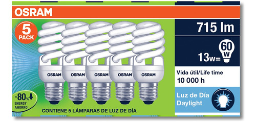 Foco Ahorrador 13w/60w Fria Twist 5 Pza Osram 1 Pza