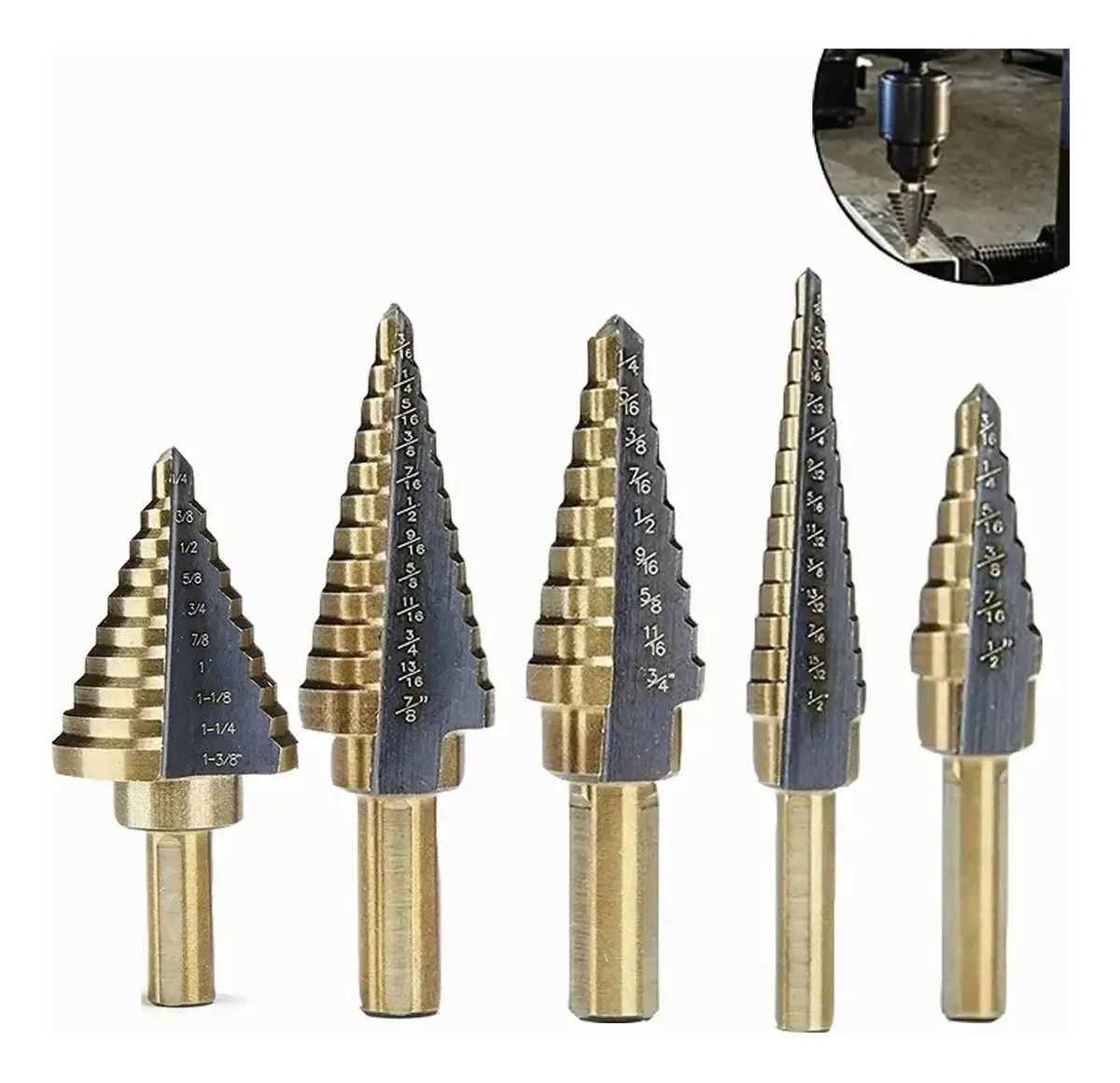 Broca Escalonada Cónica Acero Rápido Juego 5pk
