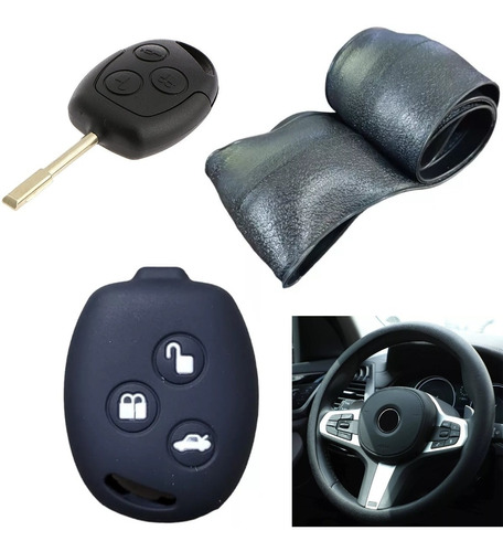 Cubre Volante + Funda Llave Silicona Ford Focus 1 - Negro