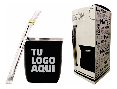 X25 Mateeco + Bombilla Todo Con Tu Logo Personalizado Regalo