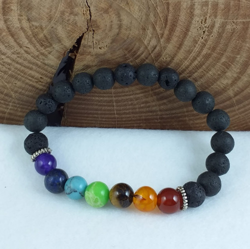 Pulsera Hombre Mujer Piedra Volcánica Natural 8mm 7 Chakras 