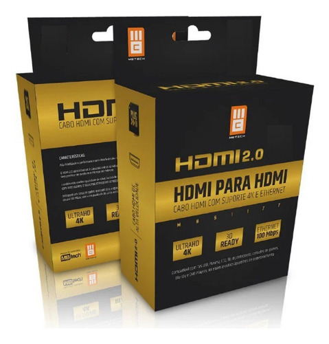 Cabo Hdmi 2.0 4k 20 Metros Mbtech Gb51178 Malha E Filtro