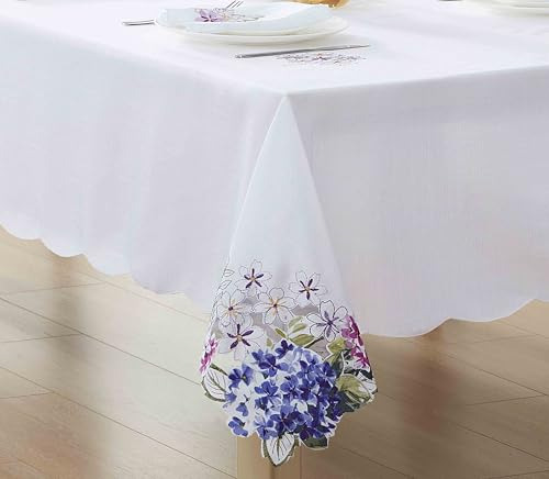 Mantel Rectangular Bordado De Hortensias 152 X 259 Cm