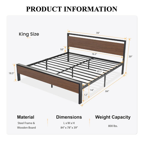 Sha Cerlin Base De Cama De Plataforma De Metal Tamaño King D