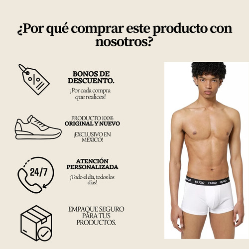 Bóxer Hugo Cotton Stretch Negro Blanco 3 Pack Original