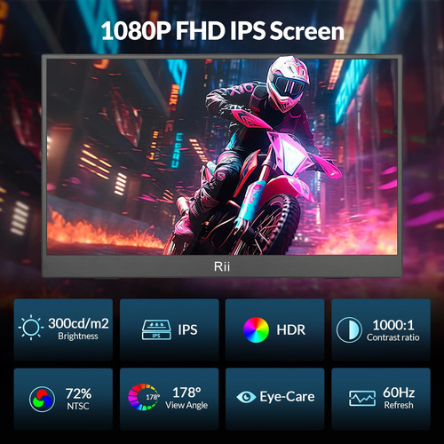 Rii Monitor Portátil, 15.6 1080p Fhd Usb-c Hdmi Computer Mo