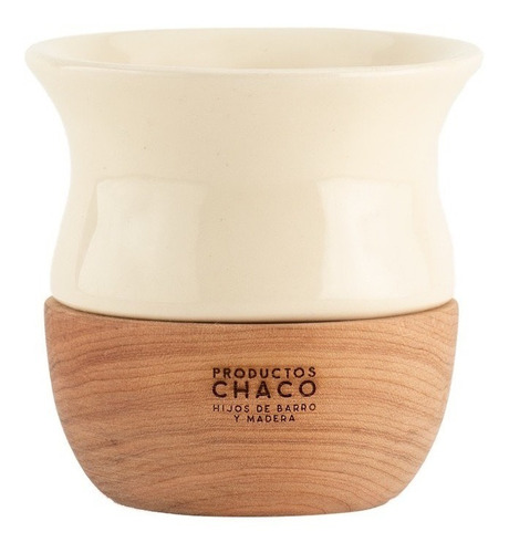 Mate Chaco De Cerámica Esmaltada Y Madera De Lenga Torneada