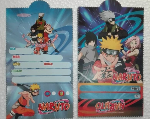 Set 12 Tarjetas Para Invitación Cumpleaños Naruto 