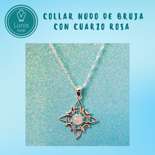 Collar Nudo De Brujas Plata 925 Con Cuarzo Rosa