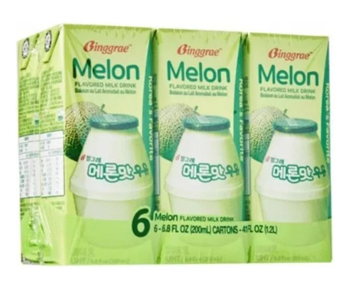 Bebida Coreana Leche 6pz Sabor Melón Binggrae 200ml C/u