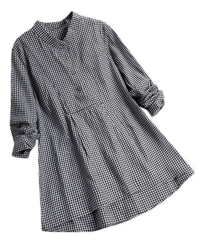 Camiseta De Manga Larga Con Cuello Alto A Cuadros