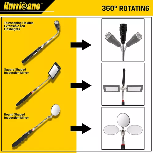 Espejo, Linterna, Iman, Espejo Luz Led Telescópicos 5 Piezas