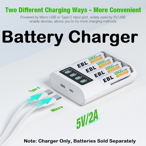 Imagen 5 de 9 de Combo Ebl Cargador Inteligente Usb + 4 X Pilas Aaa 1100mah