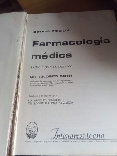Farmacología Médica Principios Y Conceptos - Andrés Goth (Usado)