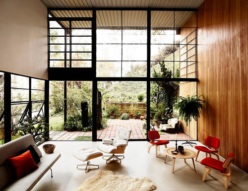 Cadeira de estar com design de couro ecológico - Base de madeira - Eames Miller, cor branca