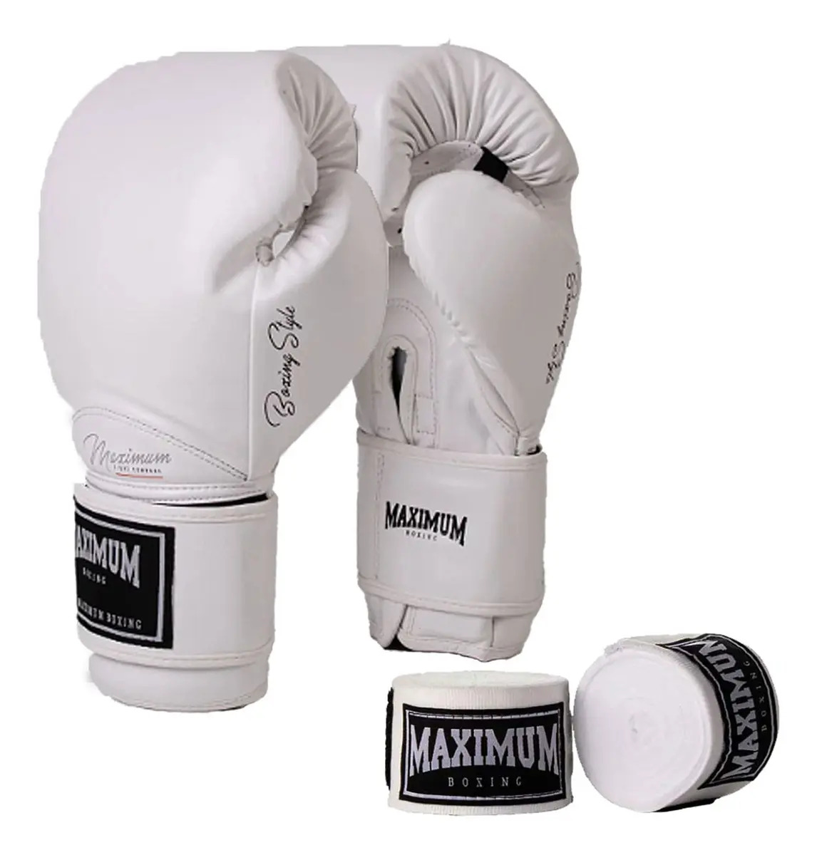 Luva Classic Muay Thai Boxe + Bandagens White 5m - Maximum Cor White (branca) Tamanho 16oz
