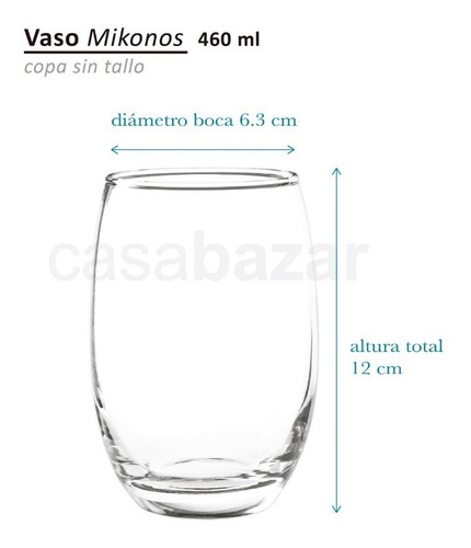 Imagen 2 de 6 de Copa Copon Vaso Vidrio Mikonos X12 U Sin Pie 460 Ml Vino