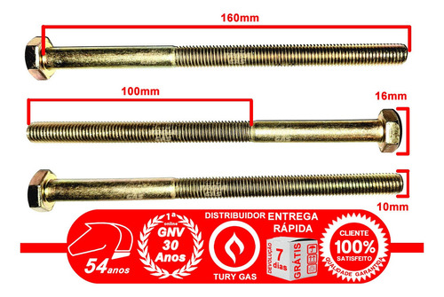 Imagem 2 de 4 de Parafuso Sextavado 10x160 Mm 8.8 Ma Rosca 100mm Gnv Cilindro