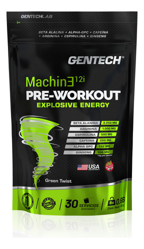 Pre Workout Machine 12igentech Entreno Energia Recuperacion Sabor Green Twist