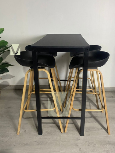 Comedor Alto Estilo Bar X4 Taburete Cuppy Y Mesa Rectangular