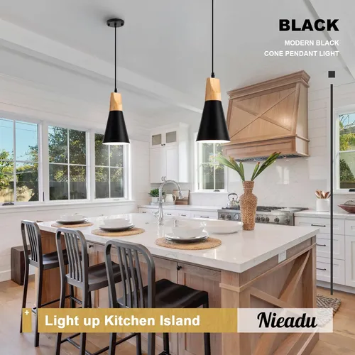 Lampara Colgante Nordica De Madera Negra Para Isla De Cocina
