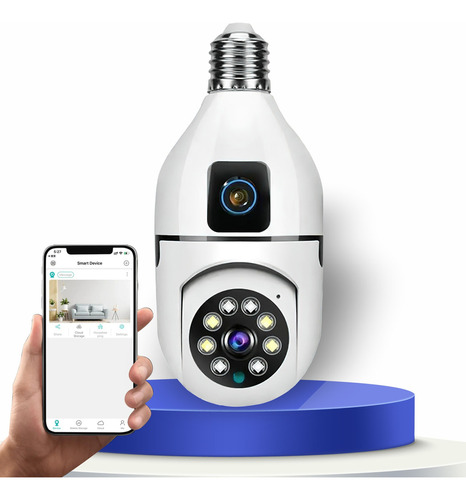 Câmera Segurança Wifi Dupla Lentes Lâmpada Visão Noturna 360 Cor Bivolt